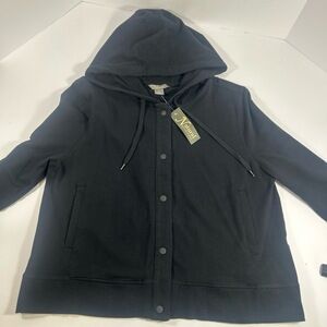 NWT Natural Reflections Womens Hooded Jacket Size XL Black Casual Snap